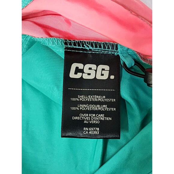 CSG 80s Retro Quarter Zip Pullover hooded Windbreaker Aqua/Pink Men's Size L - Picture 13 of 16